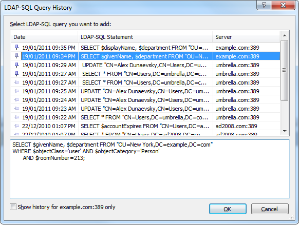 LDAP-SQL Editor: query history