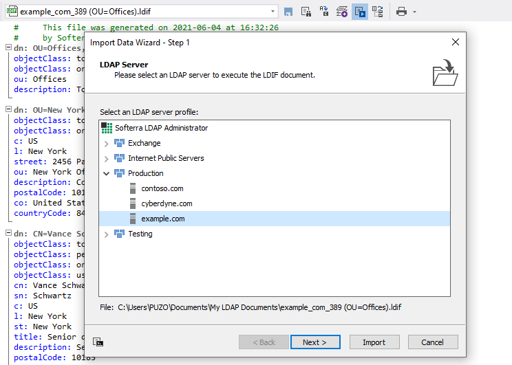 LDIF file import