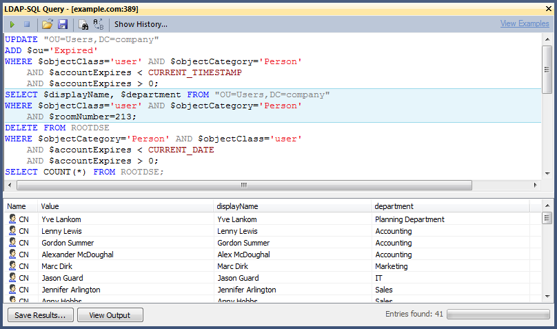 LDAP-SQL Query Dialog