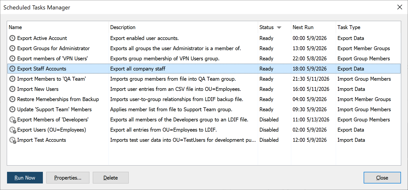 Scheduled import/export
