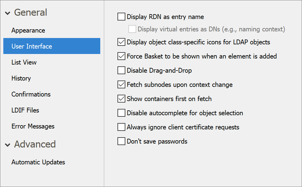 Expanded application settings